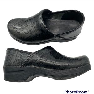 Dansko embossed black leather comfort nursing clogs